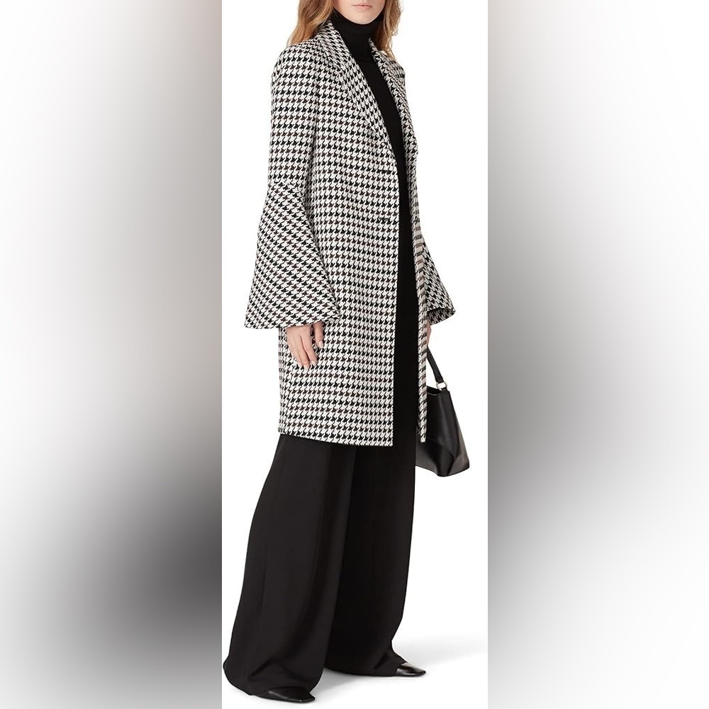 Derek Lam Houndstooth Brown Bell Sleeve Coat sz 48 / 12 - Picture 4 of 11